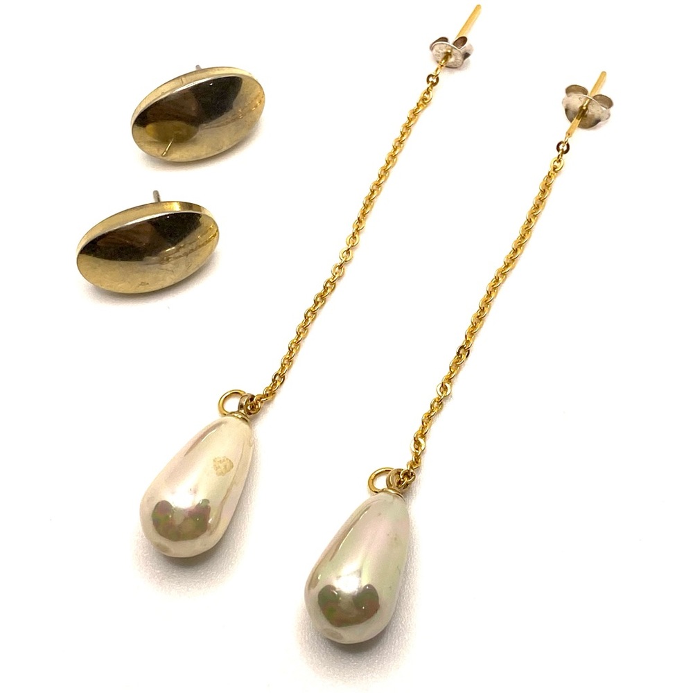 Vintage Gold Tone and Pearl Drop Earrings Holographic Estate Jewelry ✨ H017
